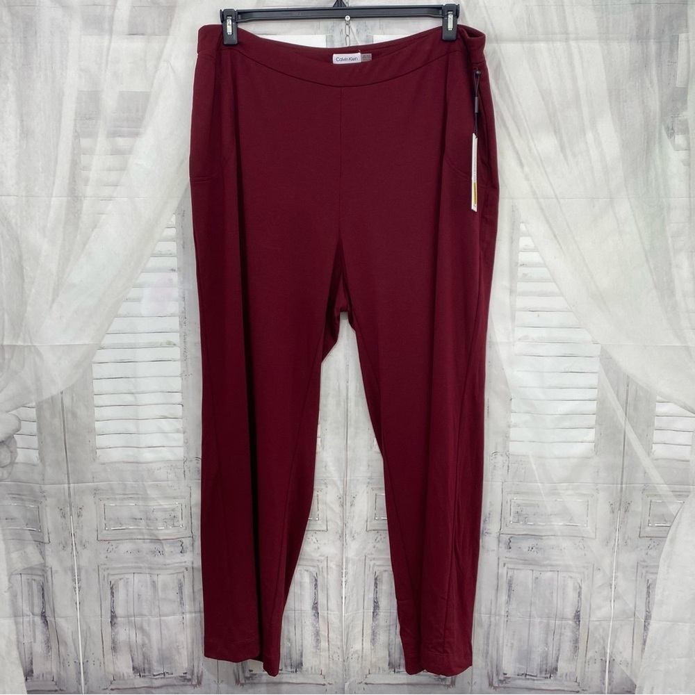 NEW Calvin Klein Size 2X Pull On Stretch Straight Leg Pants Burgundy Red Pockets - Picture 4 of 10